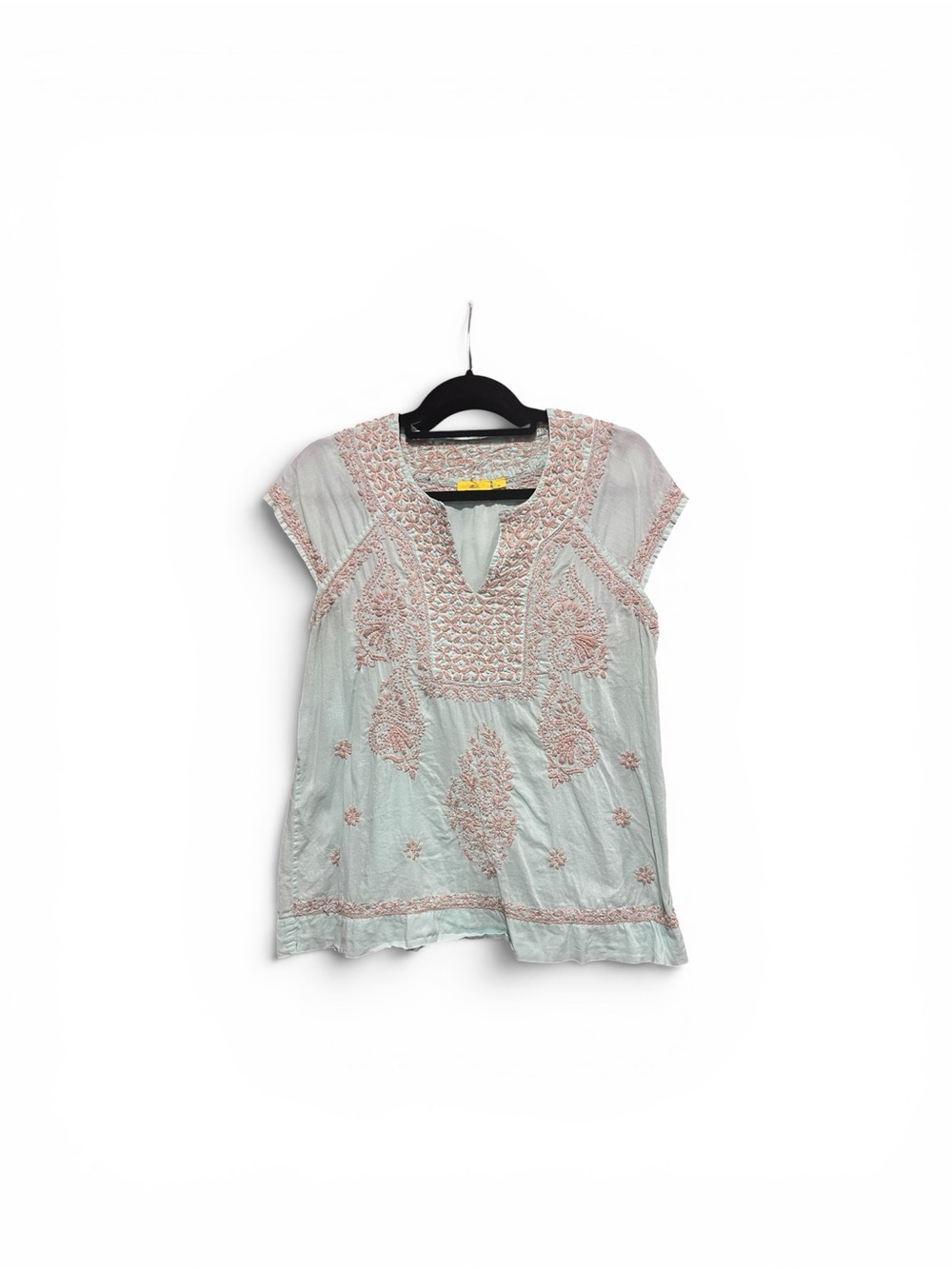 Roller Rabbit Mint Green Tunic Top with Blush Pink Embroidery